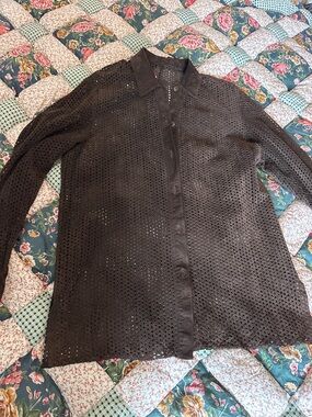 D—UNISEX Men's Brown XS Perforated Suede/leather Button-Up Jacket